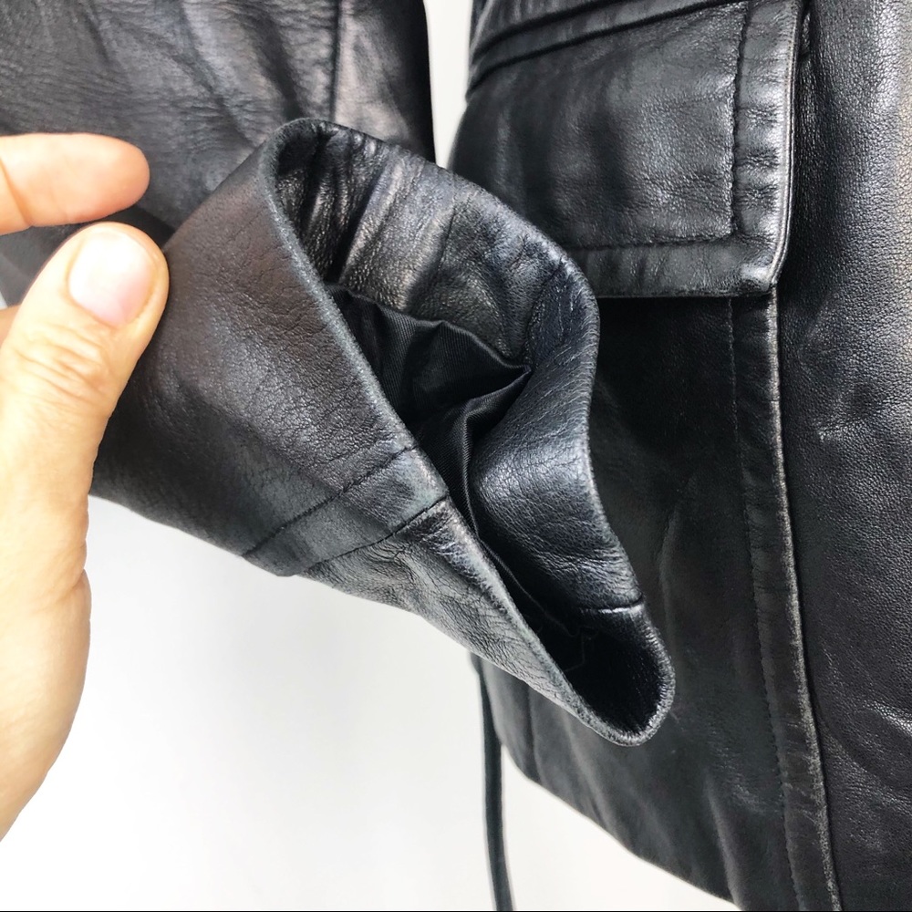VINTAGE 90s EXPRESS belted zip up leather jacket - Picture 12 of 13